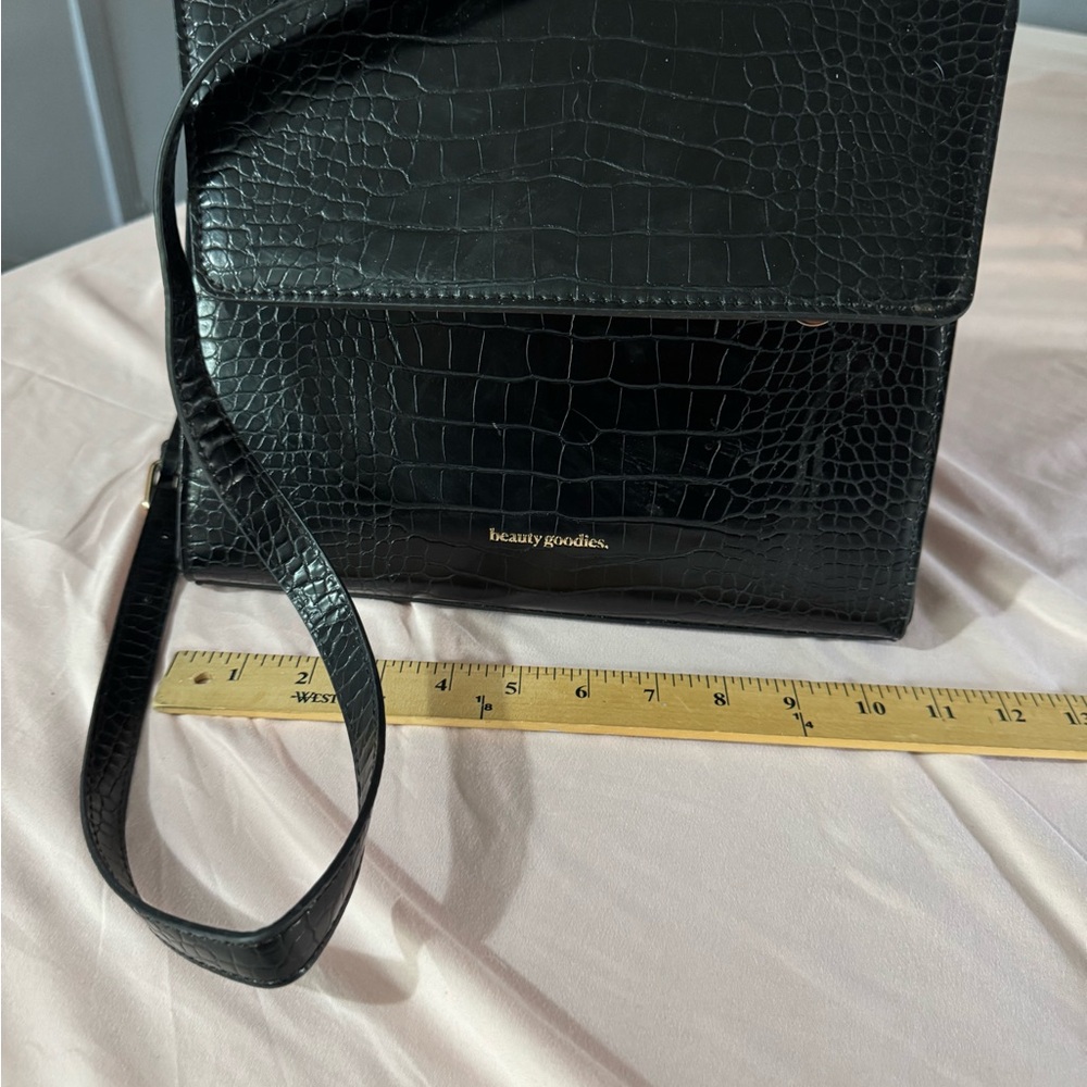 Black Croc-Embossed Crossbody Bag